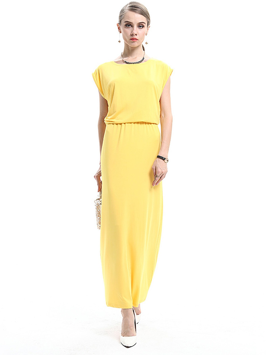 

LULU & SKY Cap Sleeves Maxi Dress, Yellow