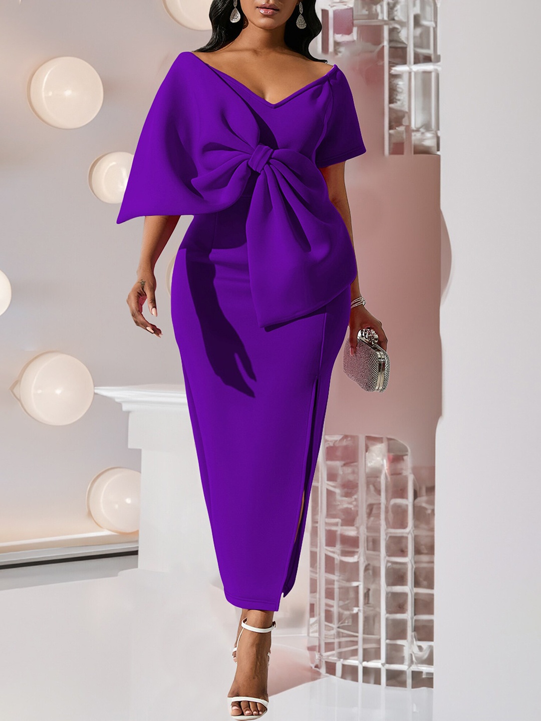 

LULU & SKY V-Neck Sheath Maxi Dress, Purple