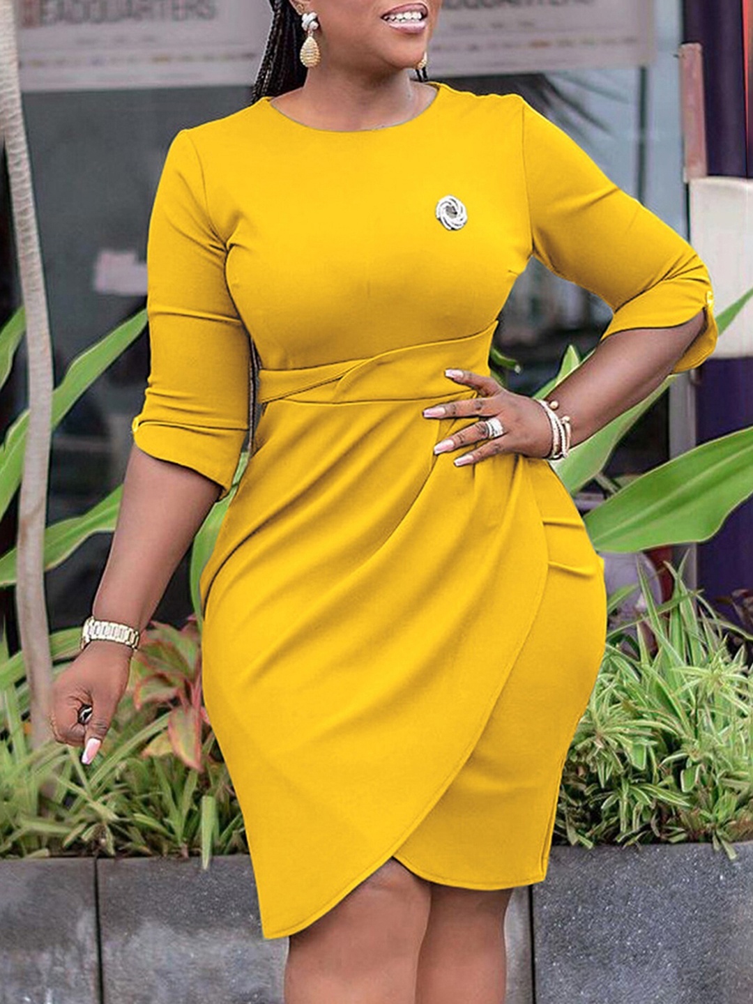 

LULU & SKY Tulip Hem Sheath Dress, Yellow