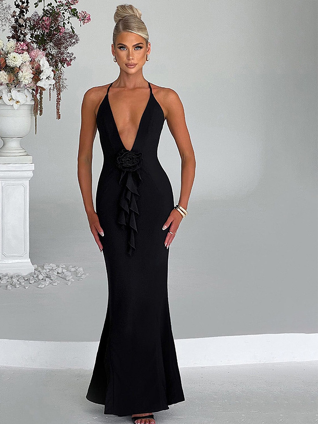 

LULU & SKY Shoulder Straps Maxi Dress, Black