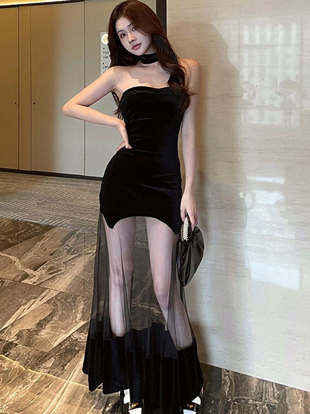 

LULU & SKY Strapless Bodycon Maxi Dress, Black