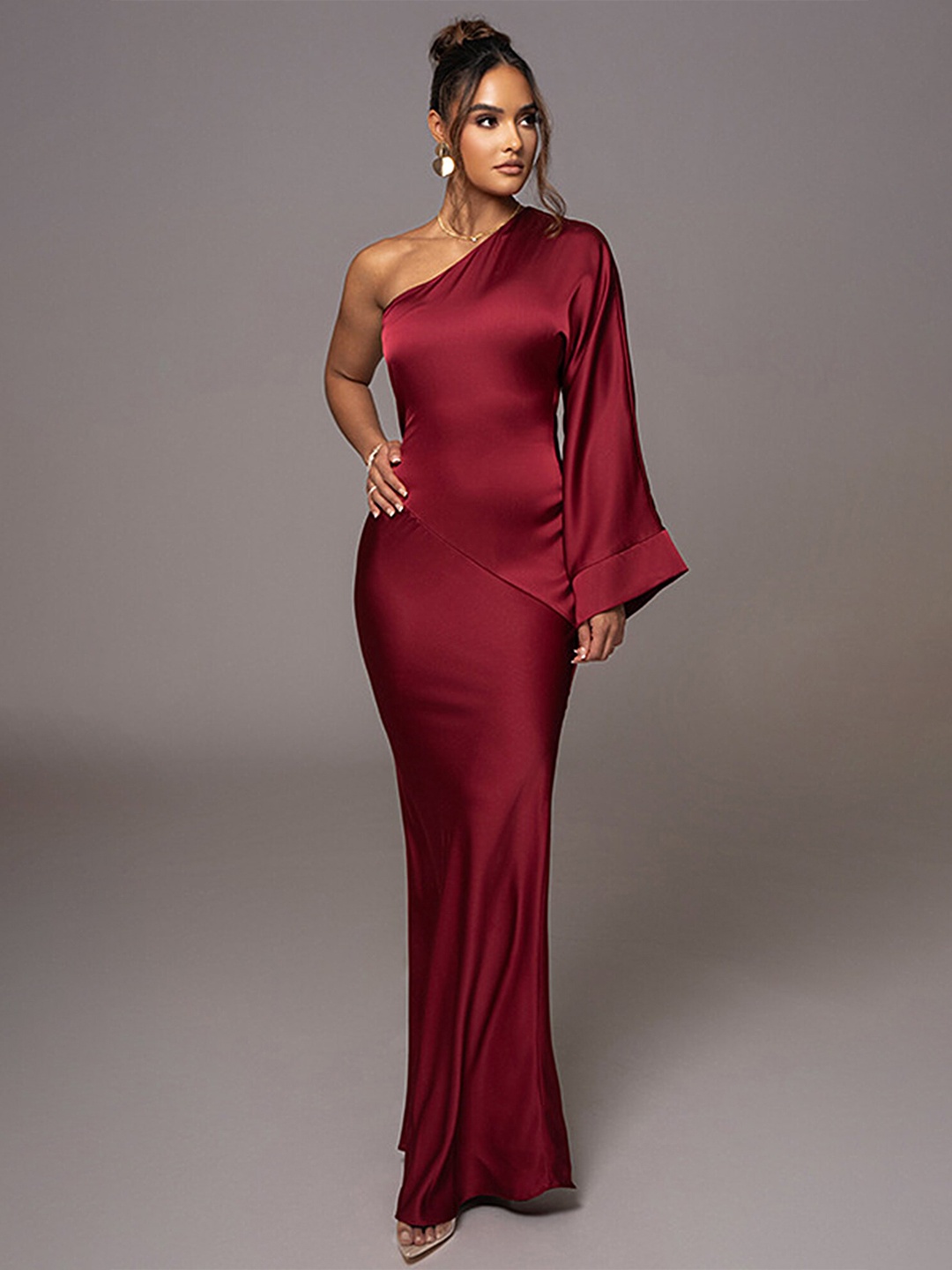 

LULU & SKY One Shoulder Maxi Dress, Burgundy