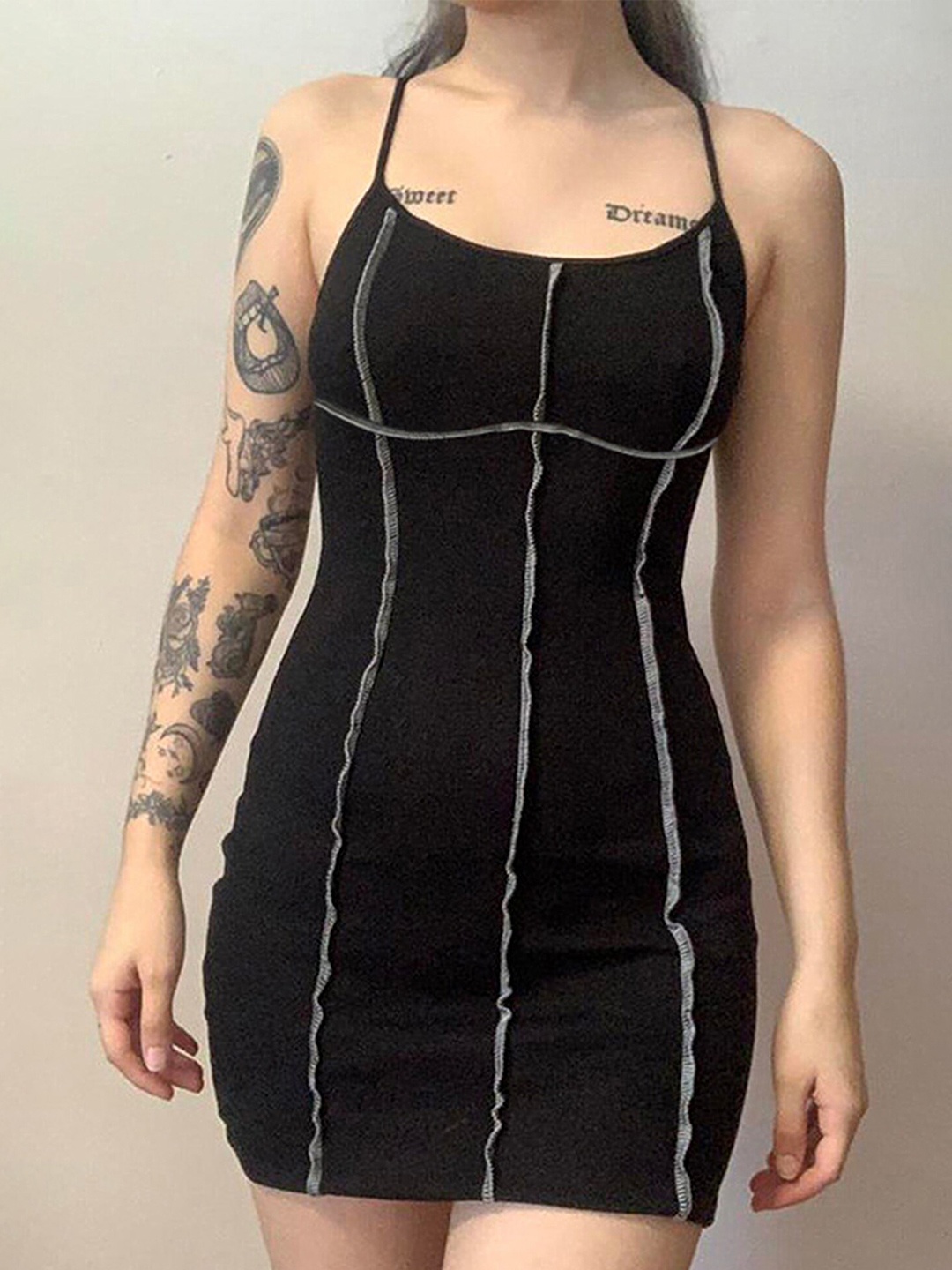 

LULU & SKY Shoulder Straps Bodycon Mini Dress, Black