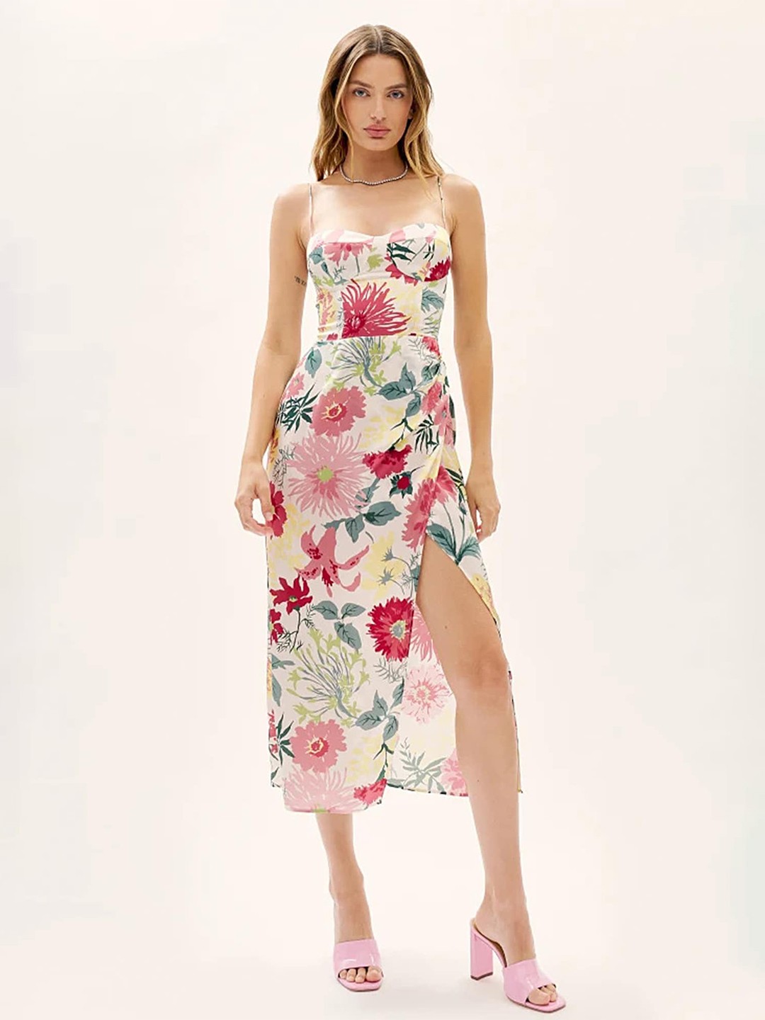 

LULU & SKY Floral Printed A-Line Midi Dress, White