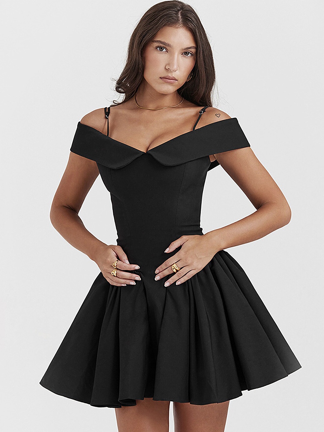 

LULU & SKY Cold Shoulder Sleeves Fit & Flare Mini Dress, Black