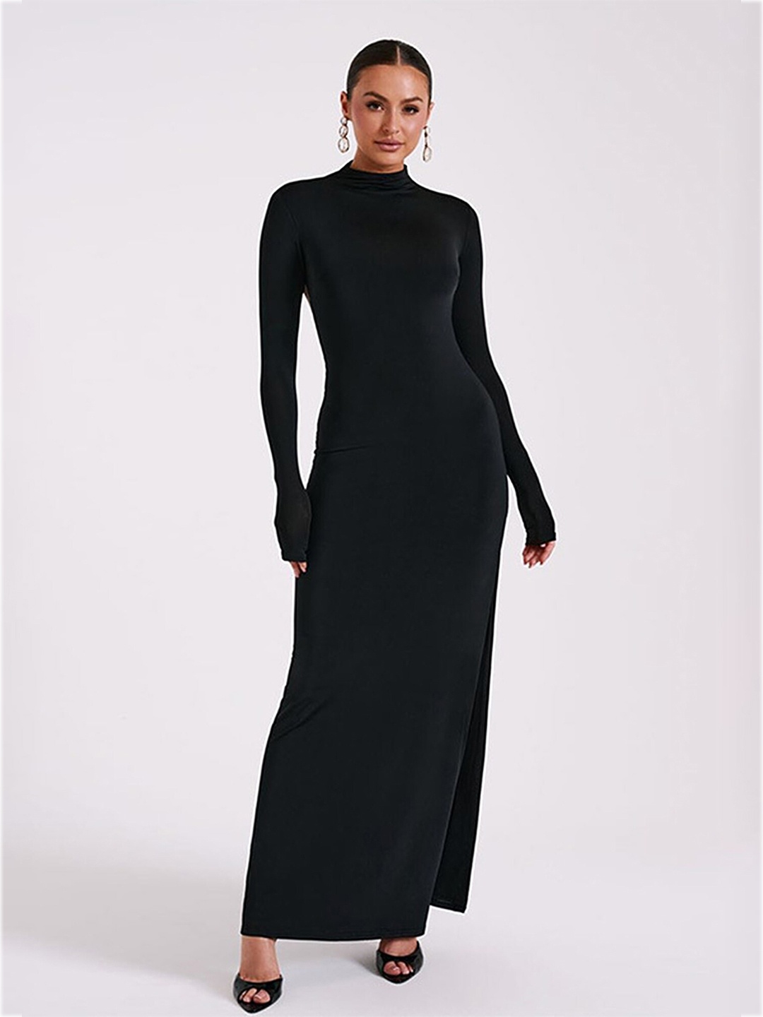 

LULU & SKY Mock Neck Maxi Dress, Black