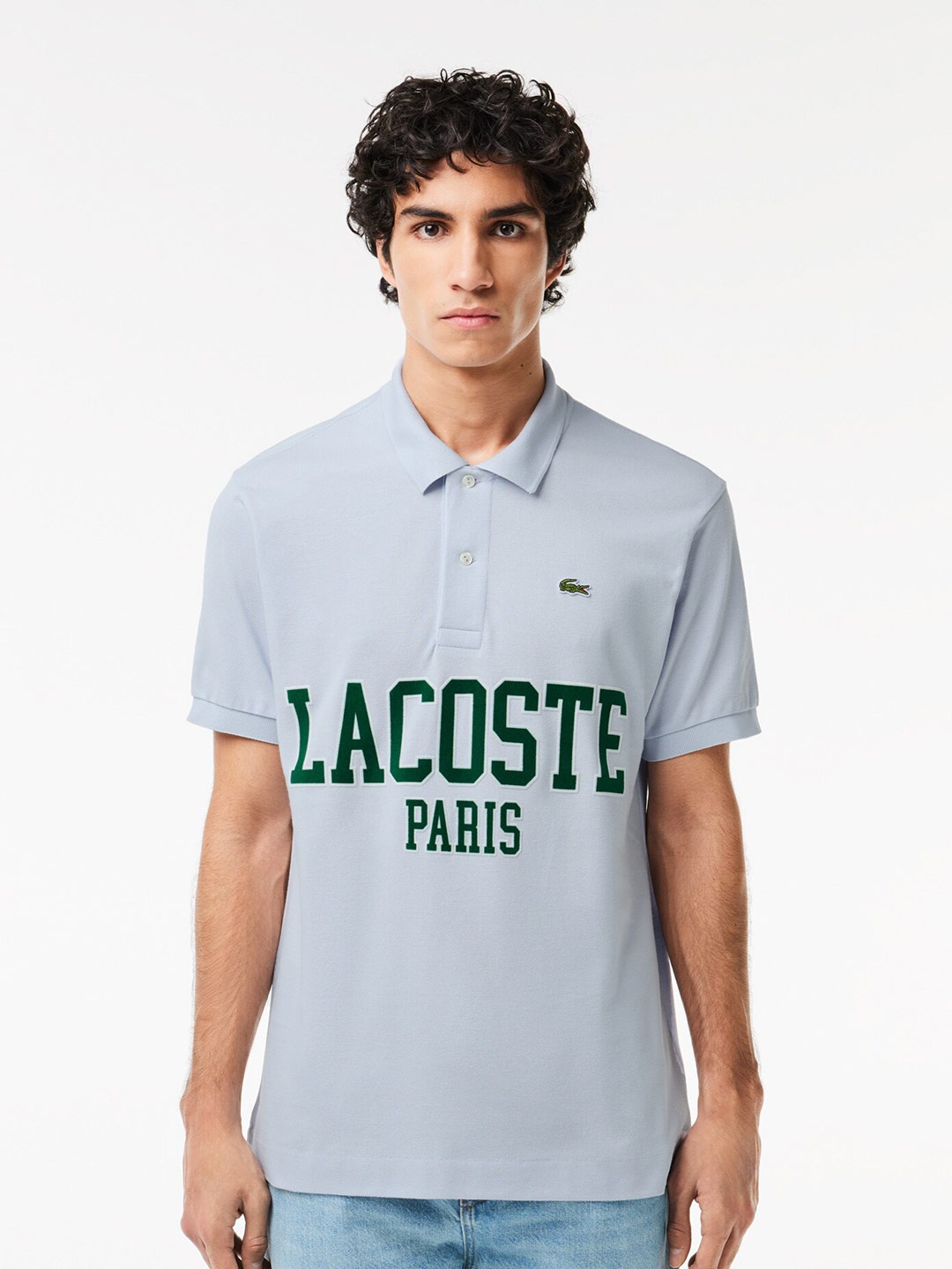 Lacoste Typography Printed Polo Collar Pure Cotton T-Shirt, Blue