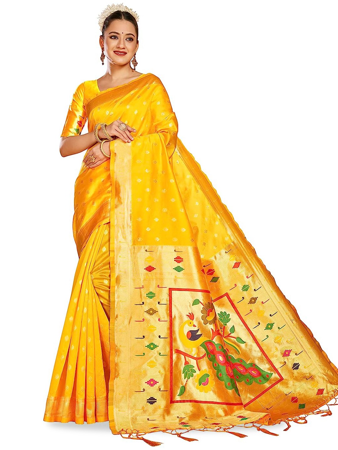 

Panchaamrit Ethnic Motifs Woven Design Zari Paithani Saree, Gold