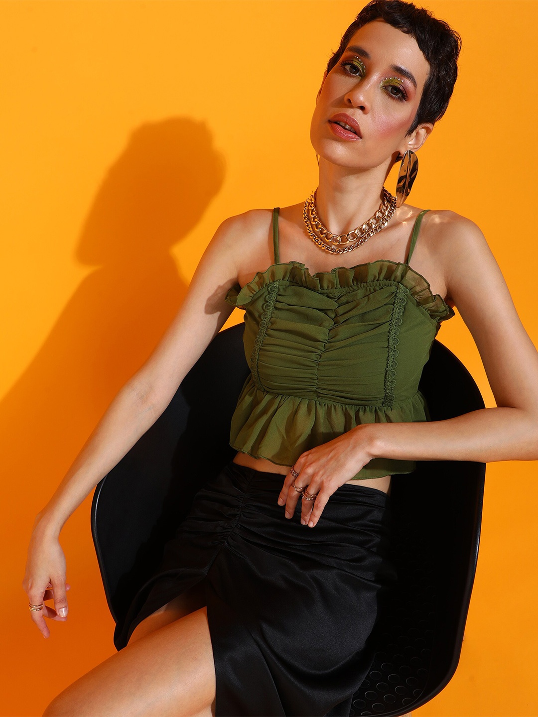 

PRETTY LOVING THING Shoulder Straps Crop Top, Green