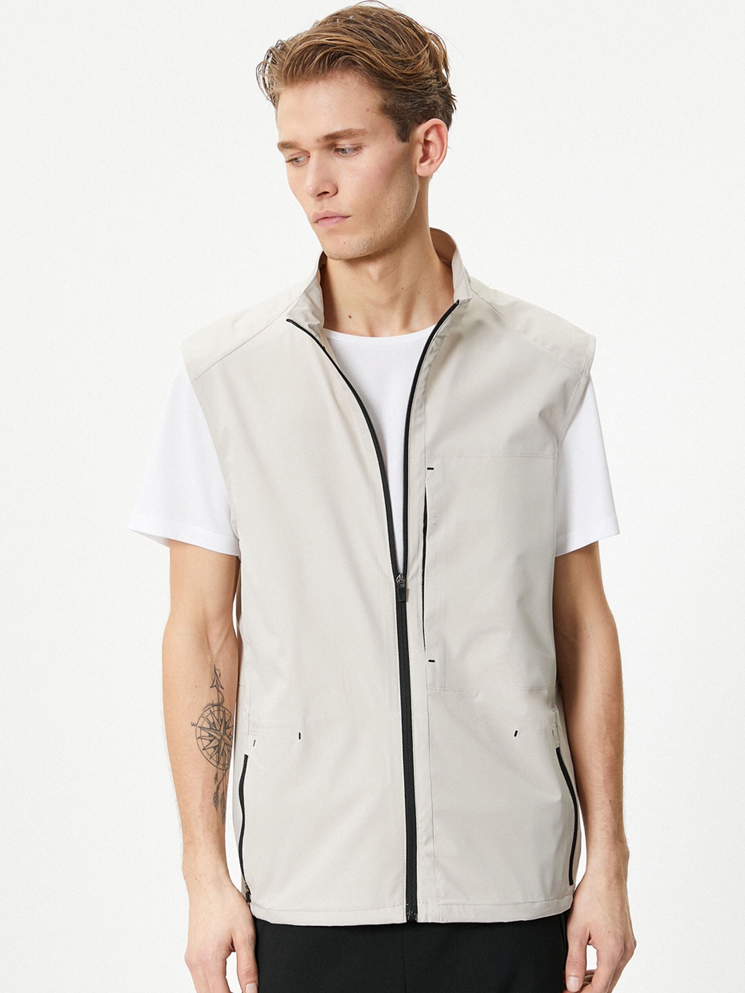 

Koton Mock Collar Sleeveless Tailored Jacket, Beige