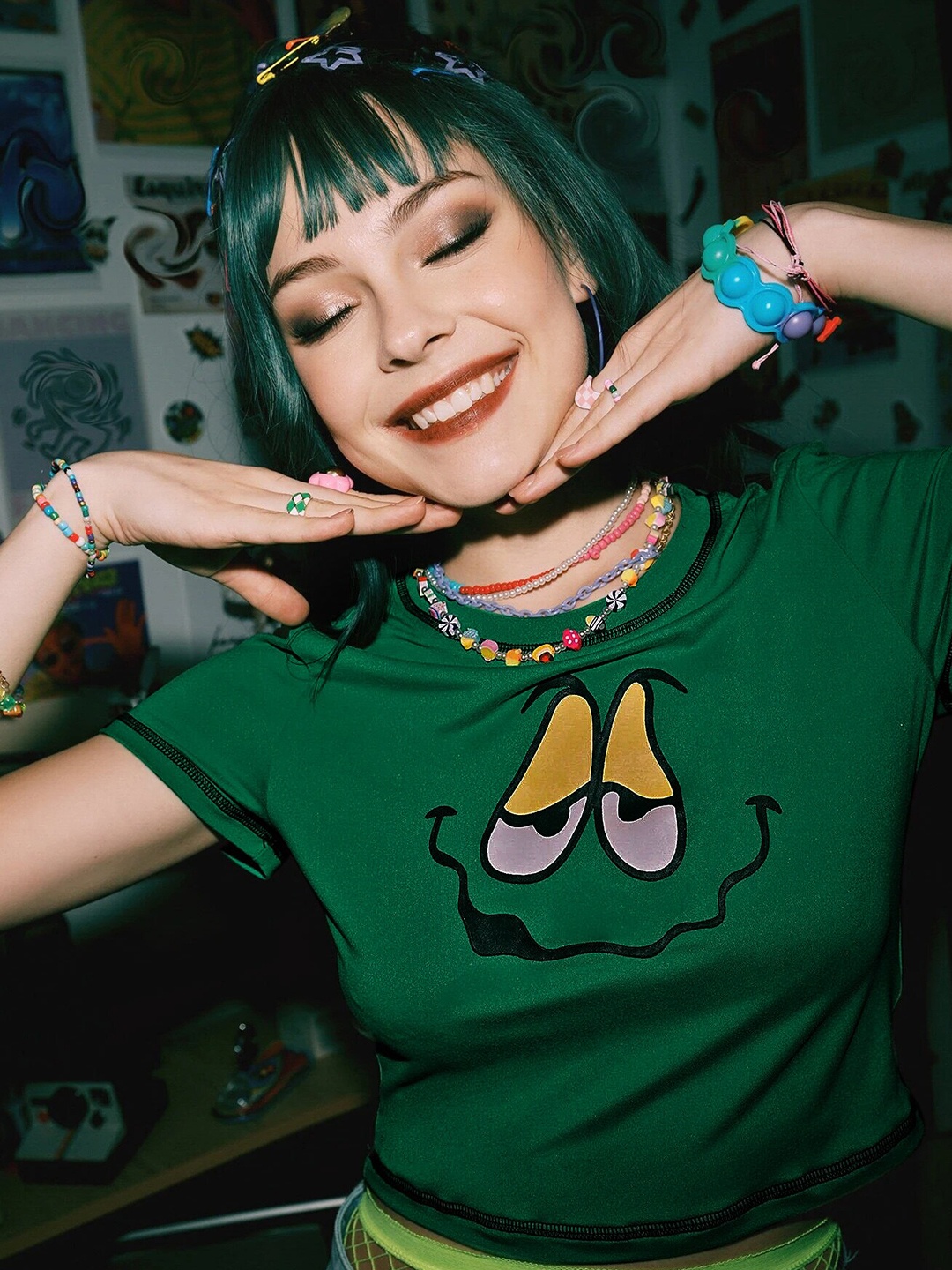 

Stylecast X Slyck Graphic Printed Cotton Crop Top, Green
