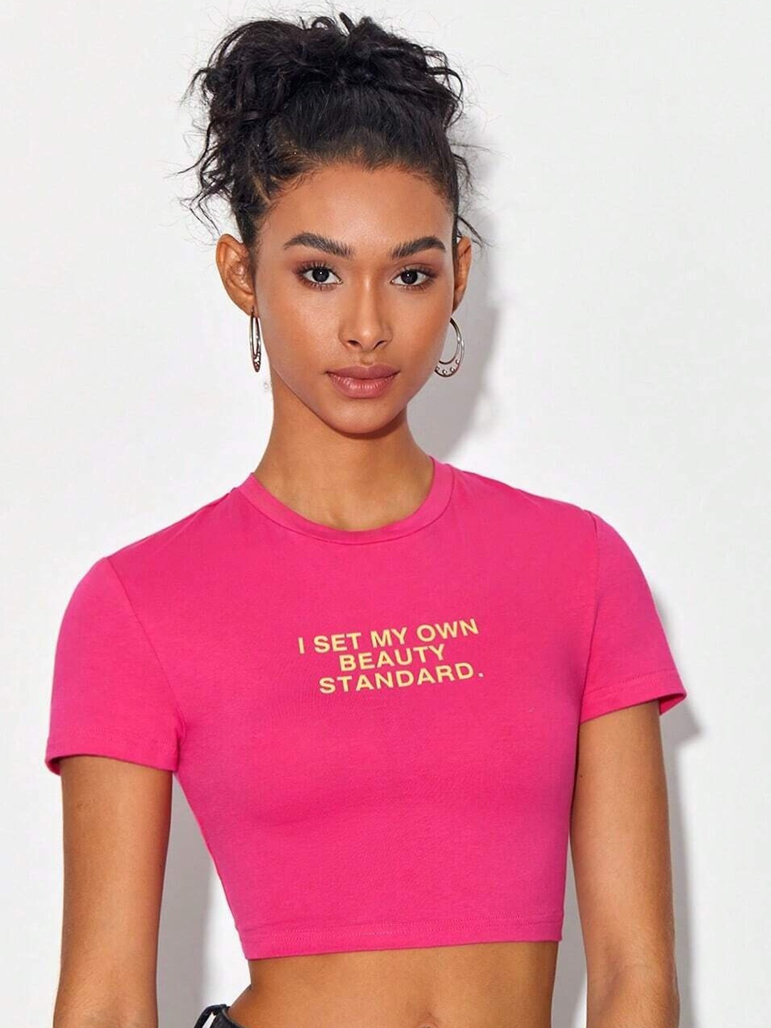 

Stylecast X Slyck Typography Print Cotton Crop Top, Pink