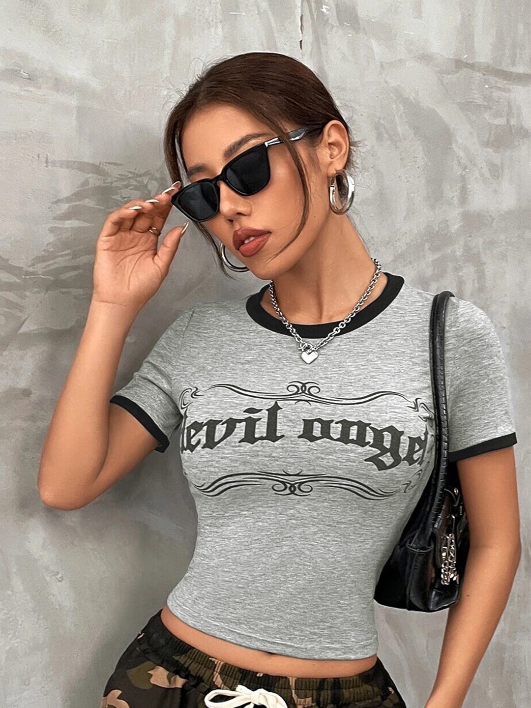 

Stylecast X Slyck Typography Print Cotton Crop Top, Grey