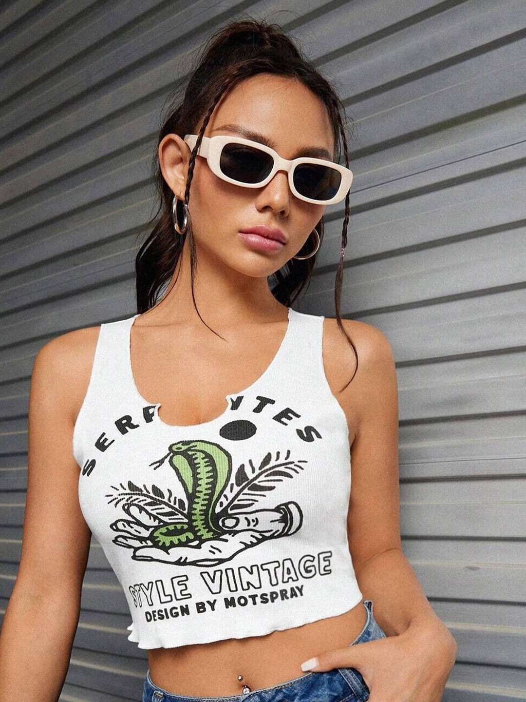 

Stylecast X Slyck Graphic Printed Round Neck Top, White
