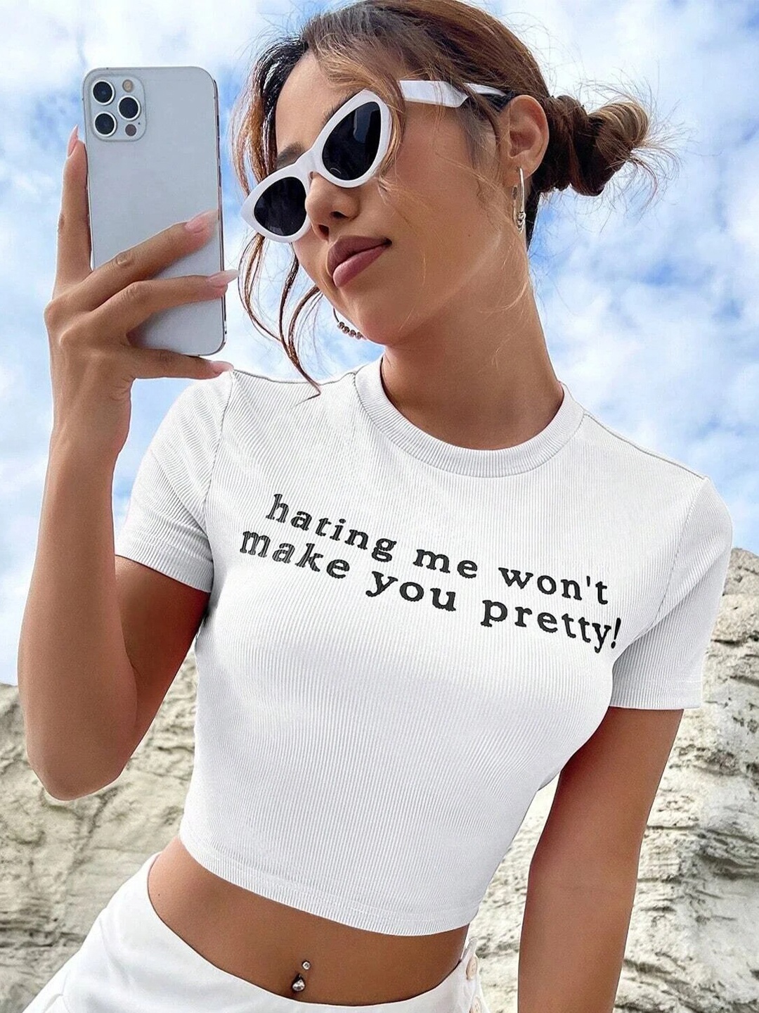 

Stylecast X Slyck Print Cotton Crop Top, White