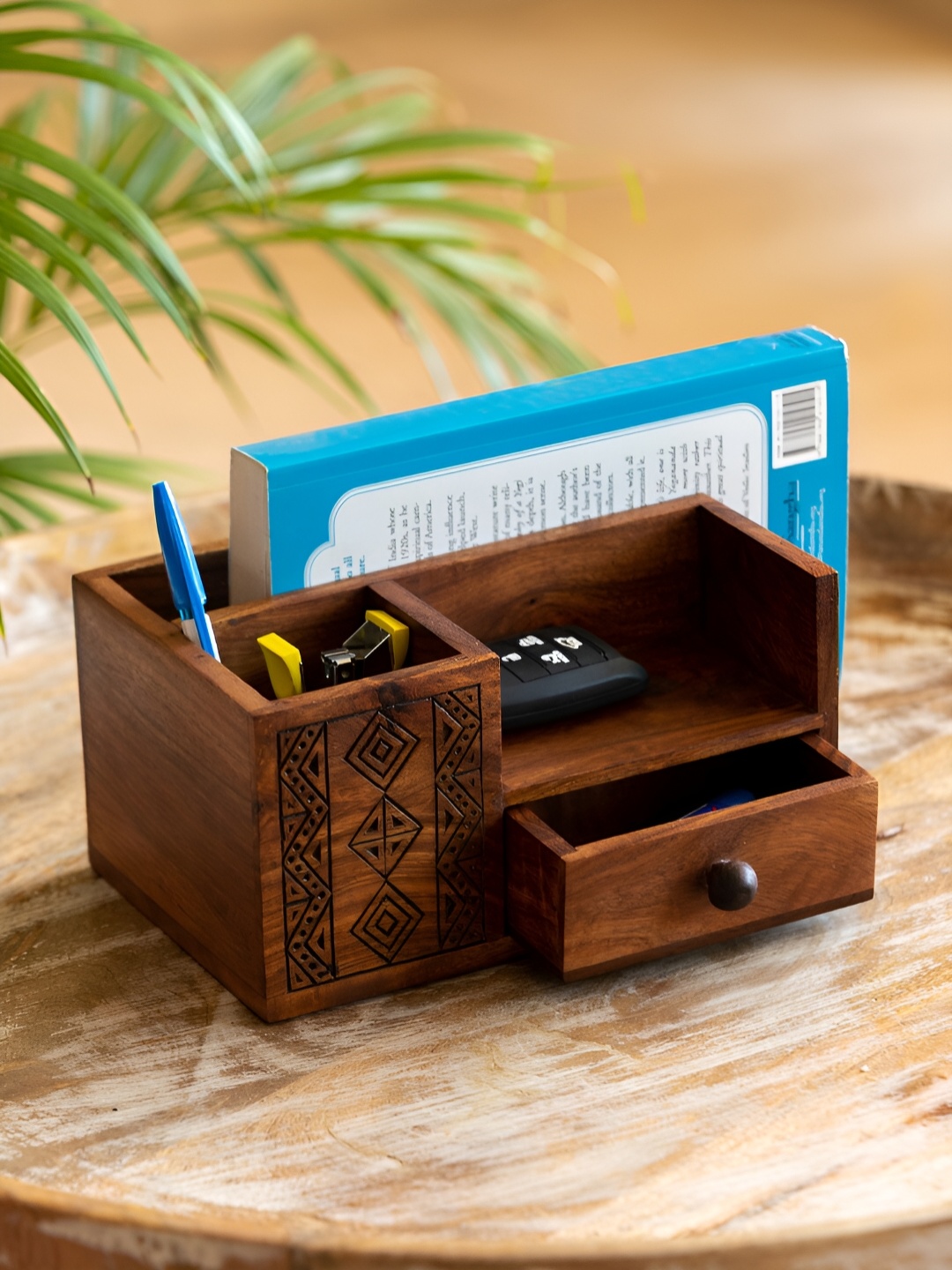 

ExclusiveLane Brown Textured Sheesham Wooden Regular Desk Organiser