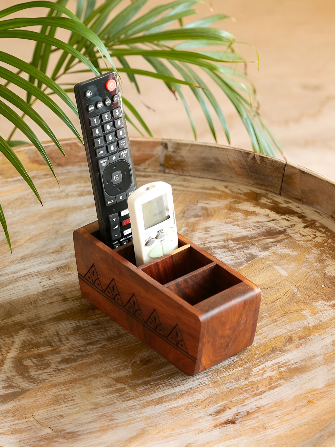 

ExclusiveLane Brown Sheesham Wooden Remote Stand & Multi Utility Organiser