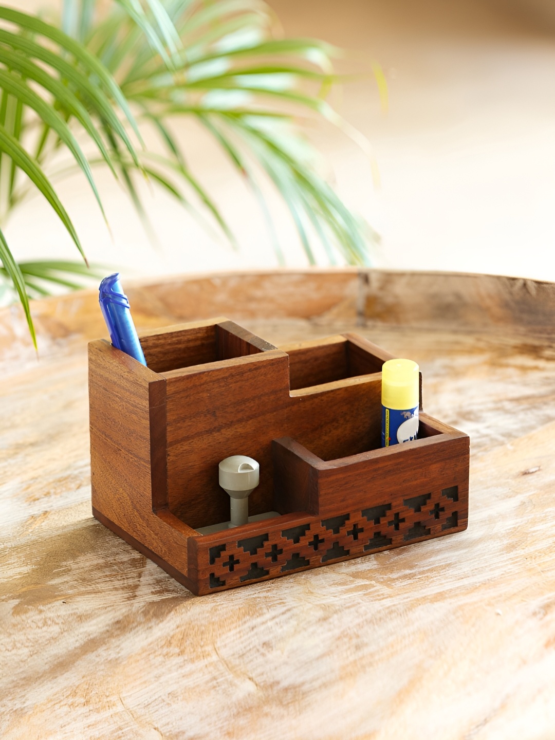 

ExclusiveLane Brown Textured Sheesham Wooden Regular Desk Organiser