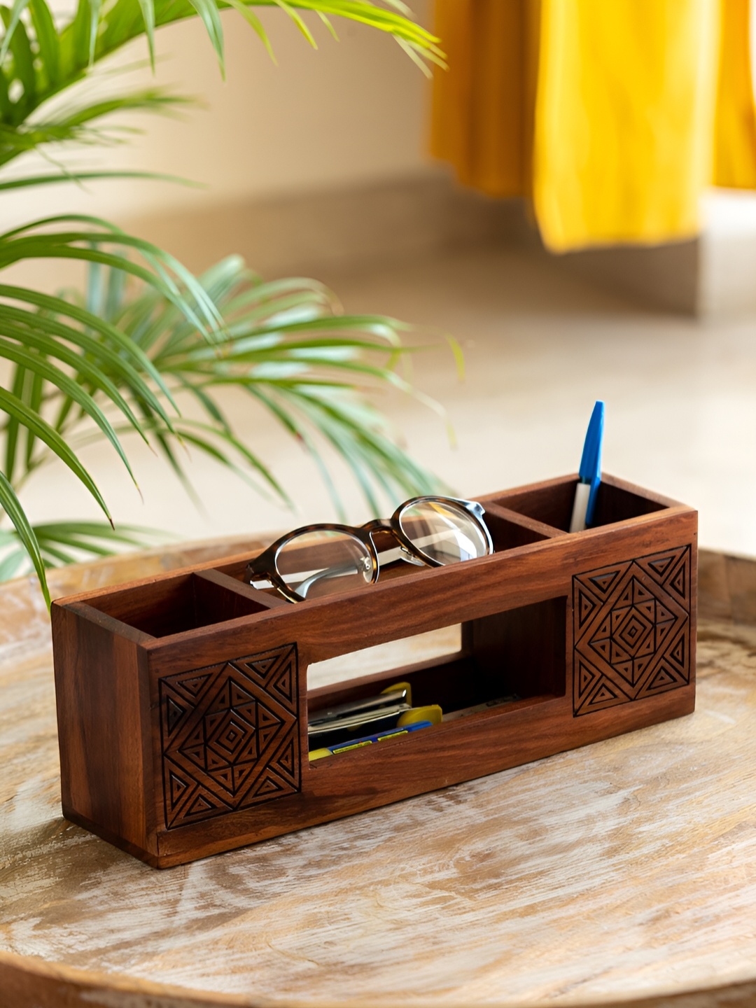 

ExclusiveLane Brown Textured Sheesham Wooden Regular Desk Organiser