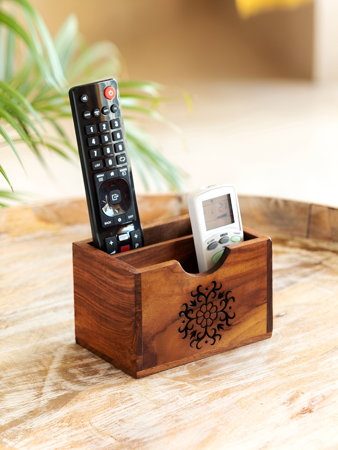 

ExclusiveLane Brown Sheesham Wooden Remote Stand & Multi Utility Organiser