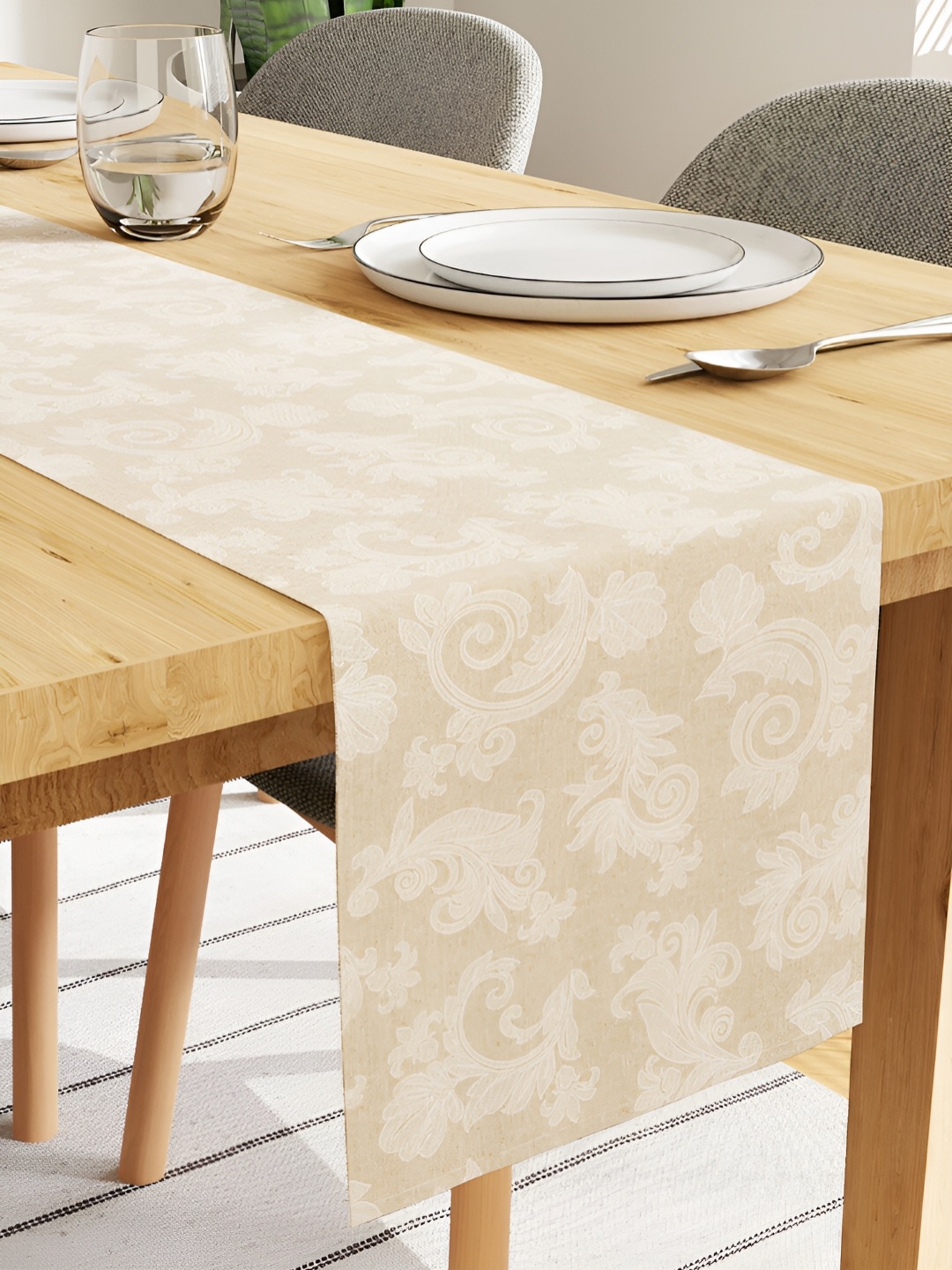 

Encasa Homes Beige & White Woven Cotton Table Runner