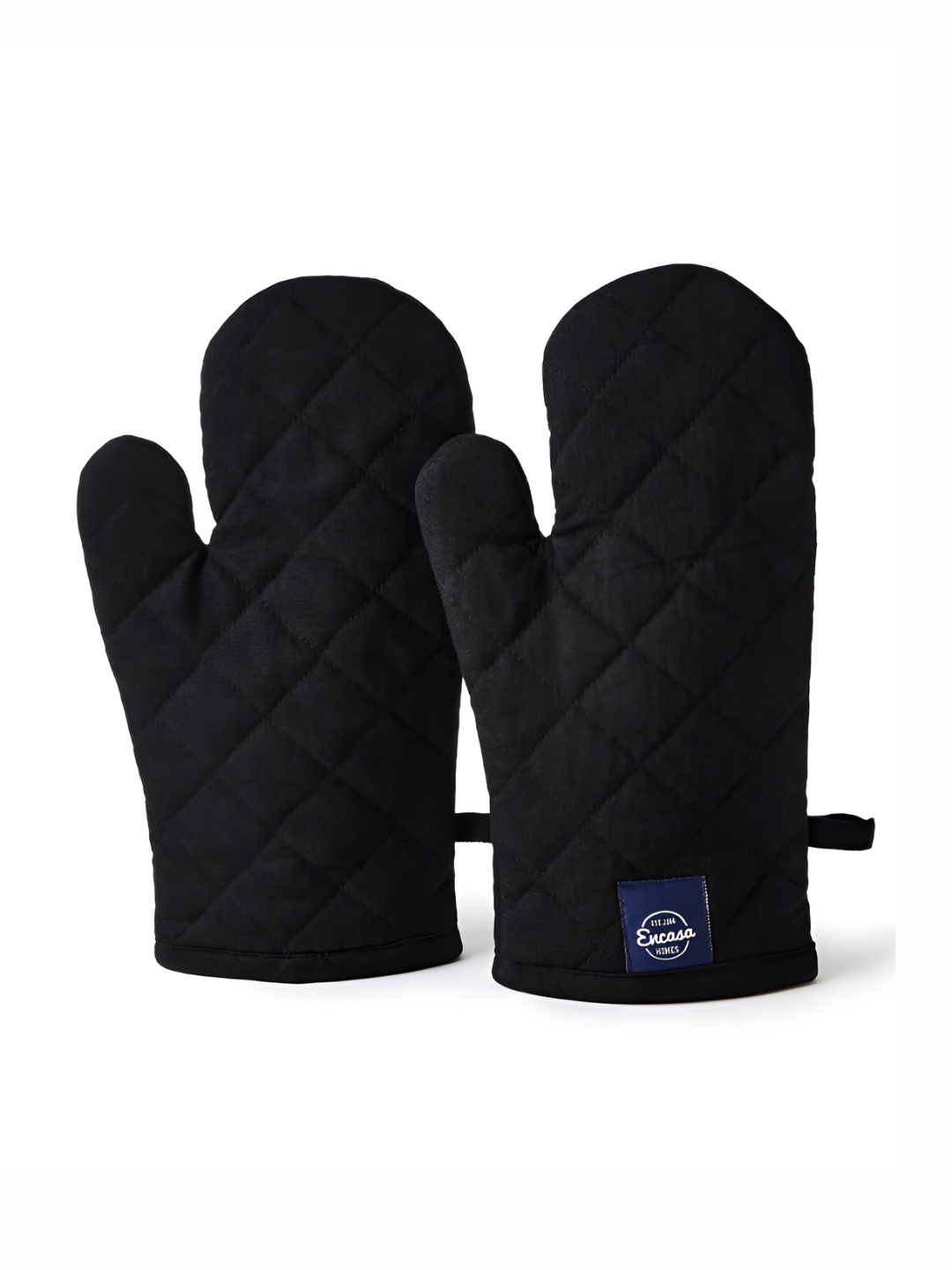 

Encasa Homes Black 2 Pieces Heat Protection Cotton Oven Gloves