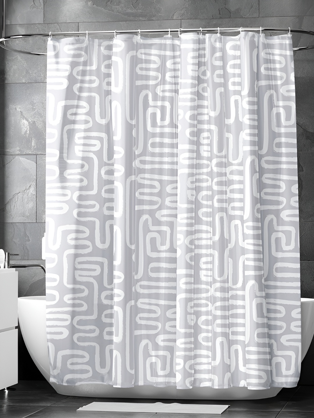 

Encasa Homes Grey & White Printed Waterproof Shower Curtain