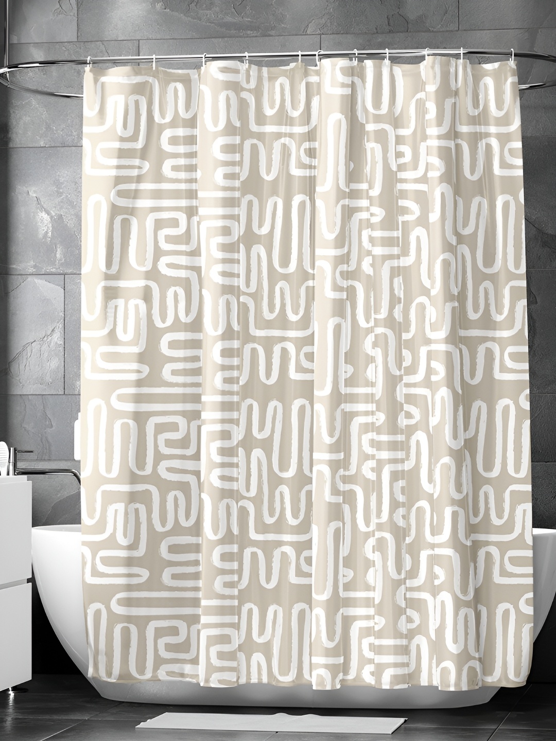 

Encasa Homes Beige & White Printed Waterproof Shower Curtain