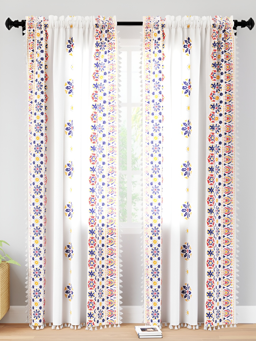 

Encasa Homes White & Blue 2 Pcs Sheer Door Curtain