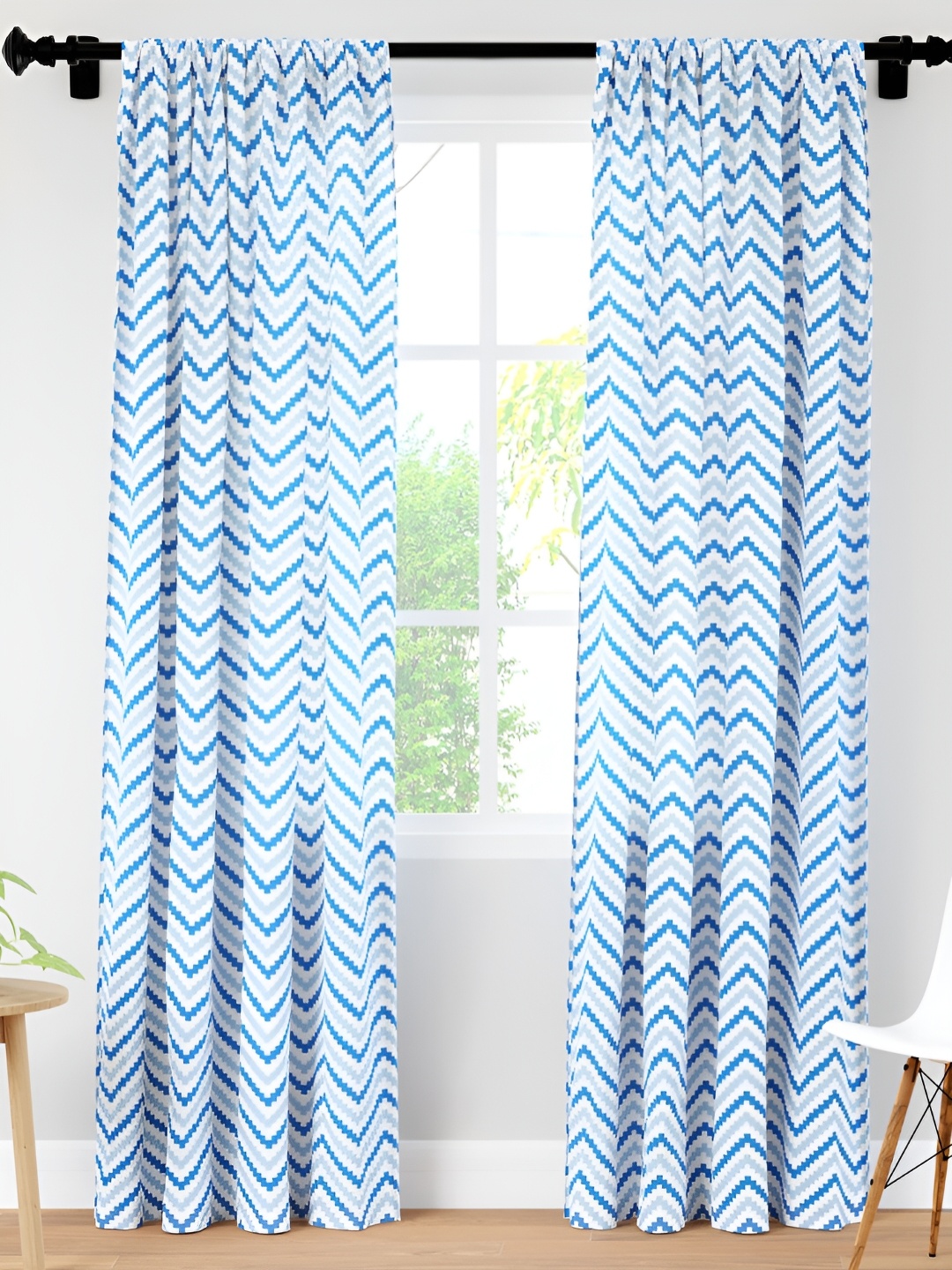 

Encasa Homes Blue & White 2 Pcs Sheer Door Curtain