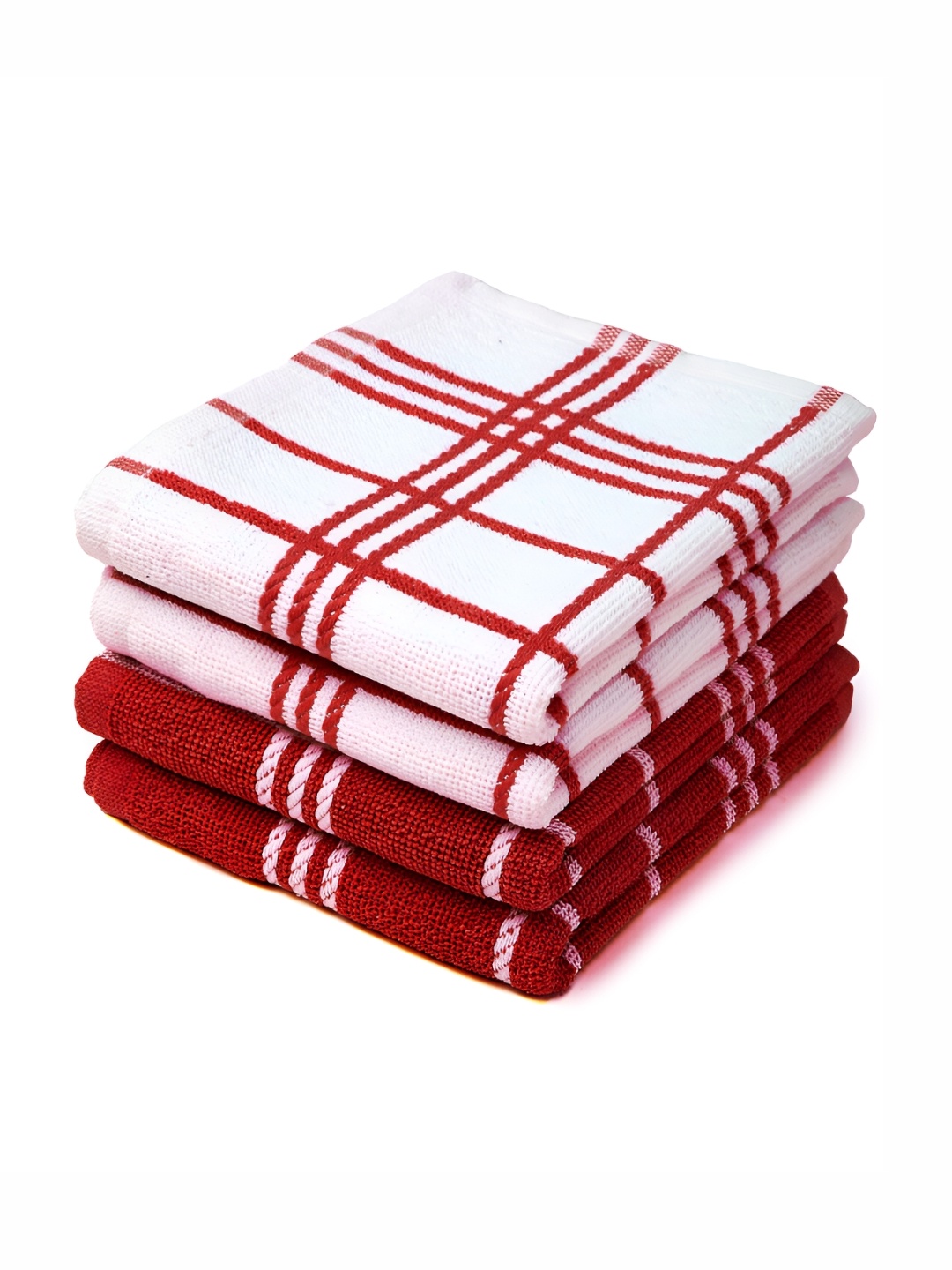 

Encasa Homes Red & White 4 Pieces Checked Kitchen Towels