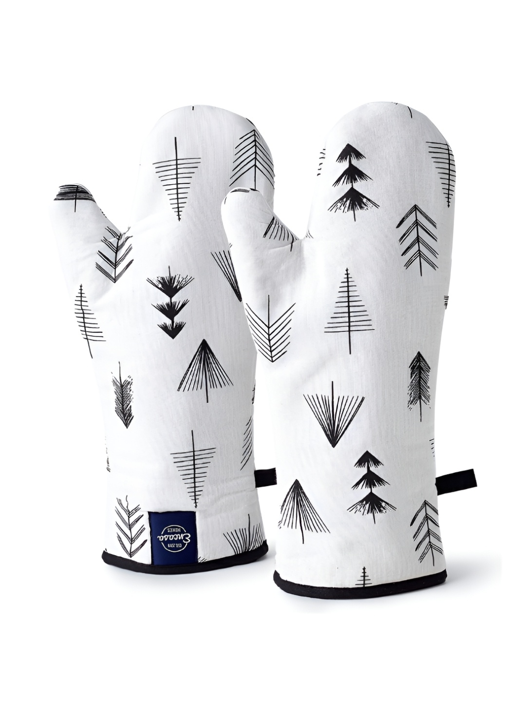 

Encasa Homes Black & White 2 Pieces Printed Cotton Oven Gloves
