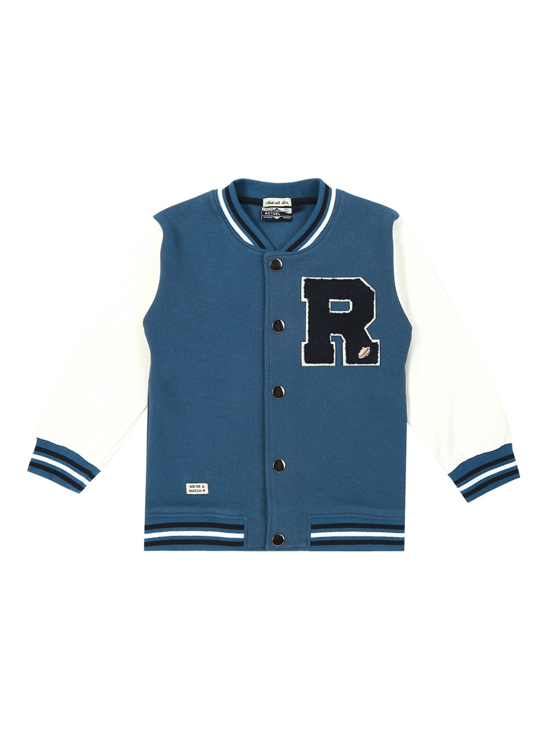 

Actuel Boys Mock Collar Patchwork Detailed Varsity Jacket, Blue