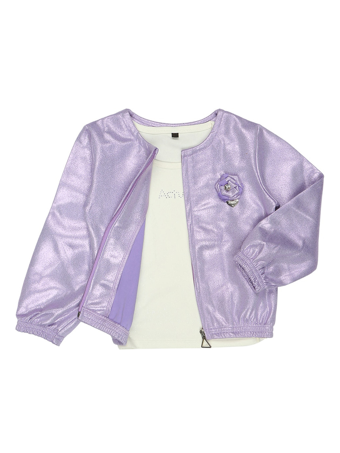 

Actuel Girls Collarless Long Sleeves Floral Patchwork Bomber Jacket With Top, Purple