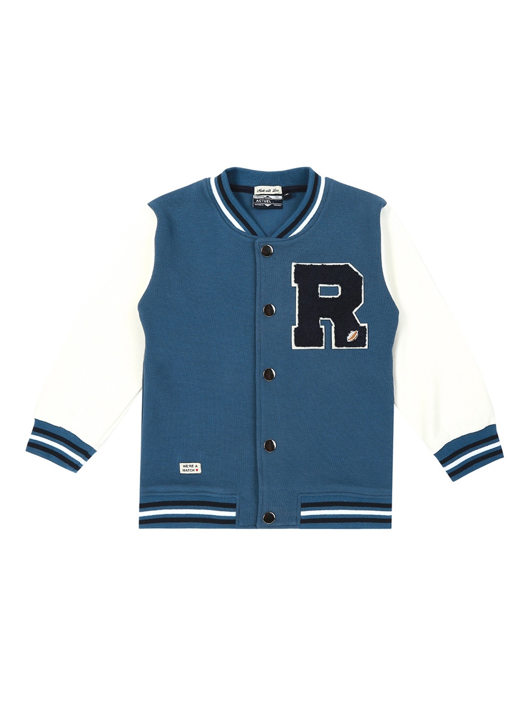 

Actuel Boys Stand Collar Long Sleeves Patchwork Varsity Jacket, Blue