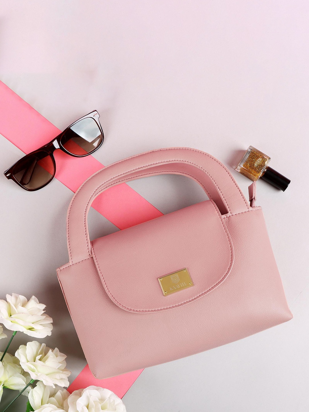 

KAAYTEE Zip Detail Vegan Leather Structured Handheld Bag, Pink