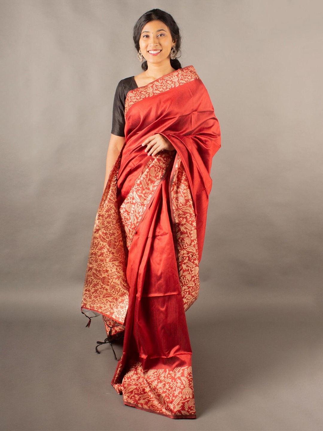 

Anouk Printed Border Saree, Red