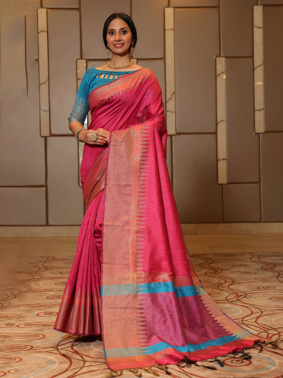 

Anouk Woven Design Border Zari Saree, Pink