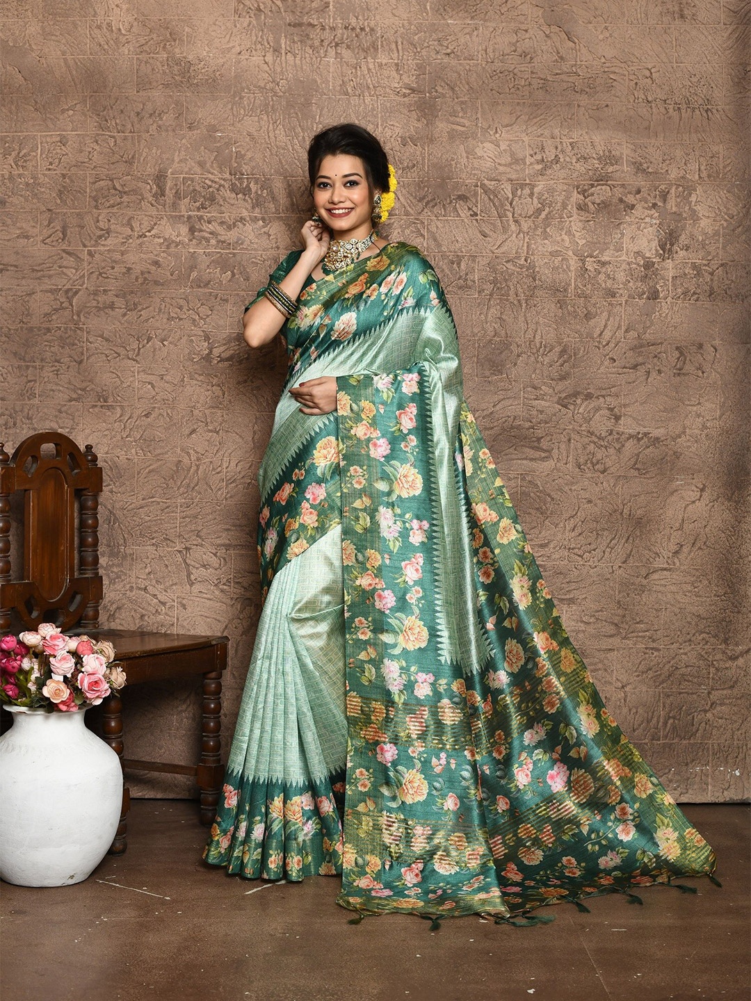 

Anouk Geometric Printed Saree, Teal