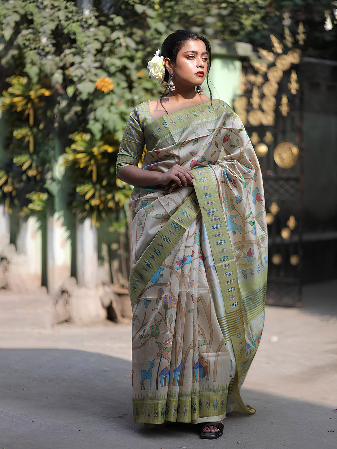

Anouk Kalamkari Printed Saree, Cream