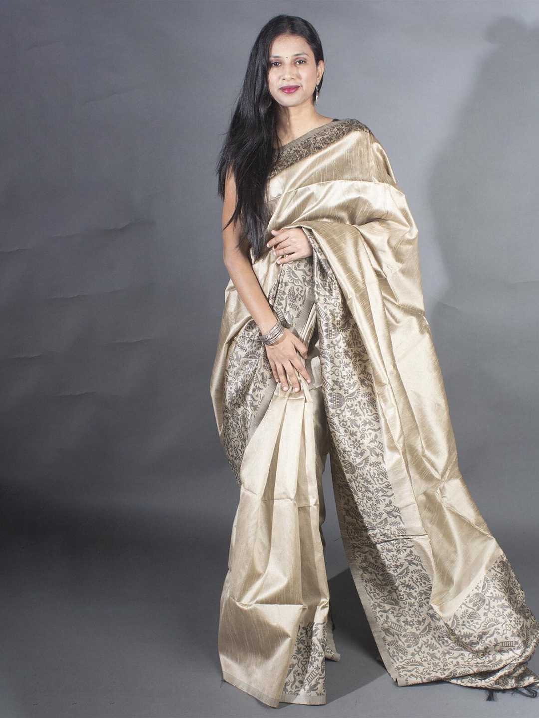 

Anouk Beige Ethnic Motifs Woven Design Saree