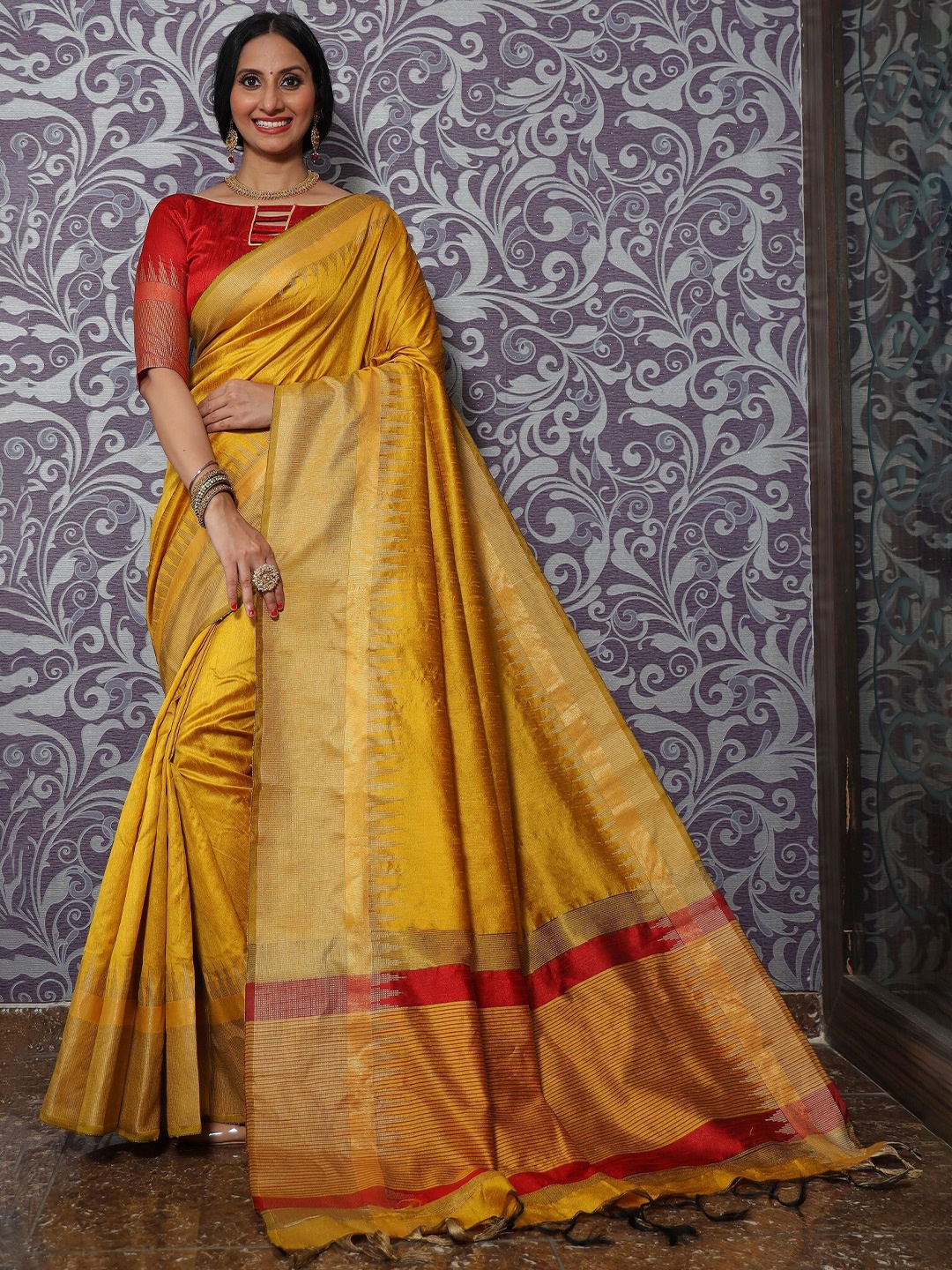

Anouk Woven Design Border Zari Saree, Yellow