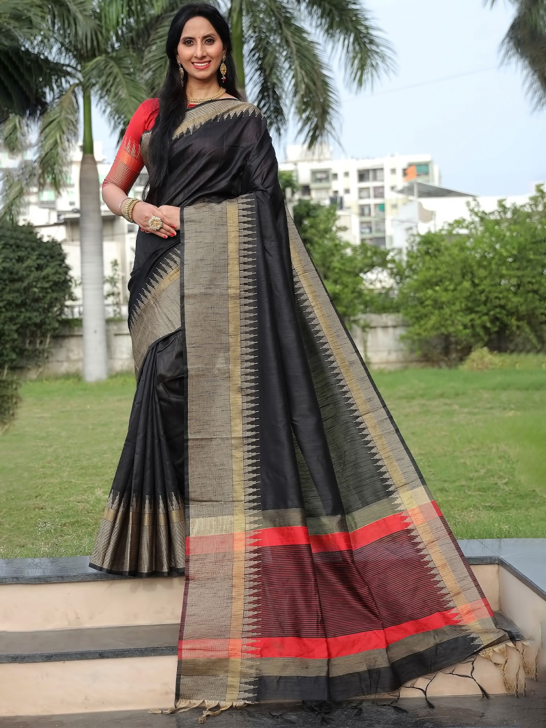 

Anouk Black Woven Design Border Zari Saree