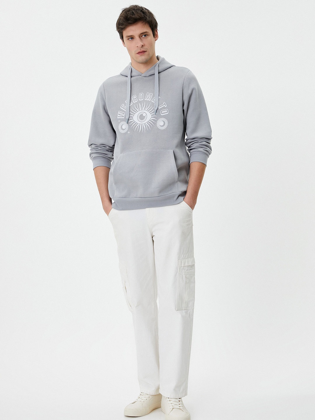

Koton Typography Printed Hooded Sweatshirt, Grey