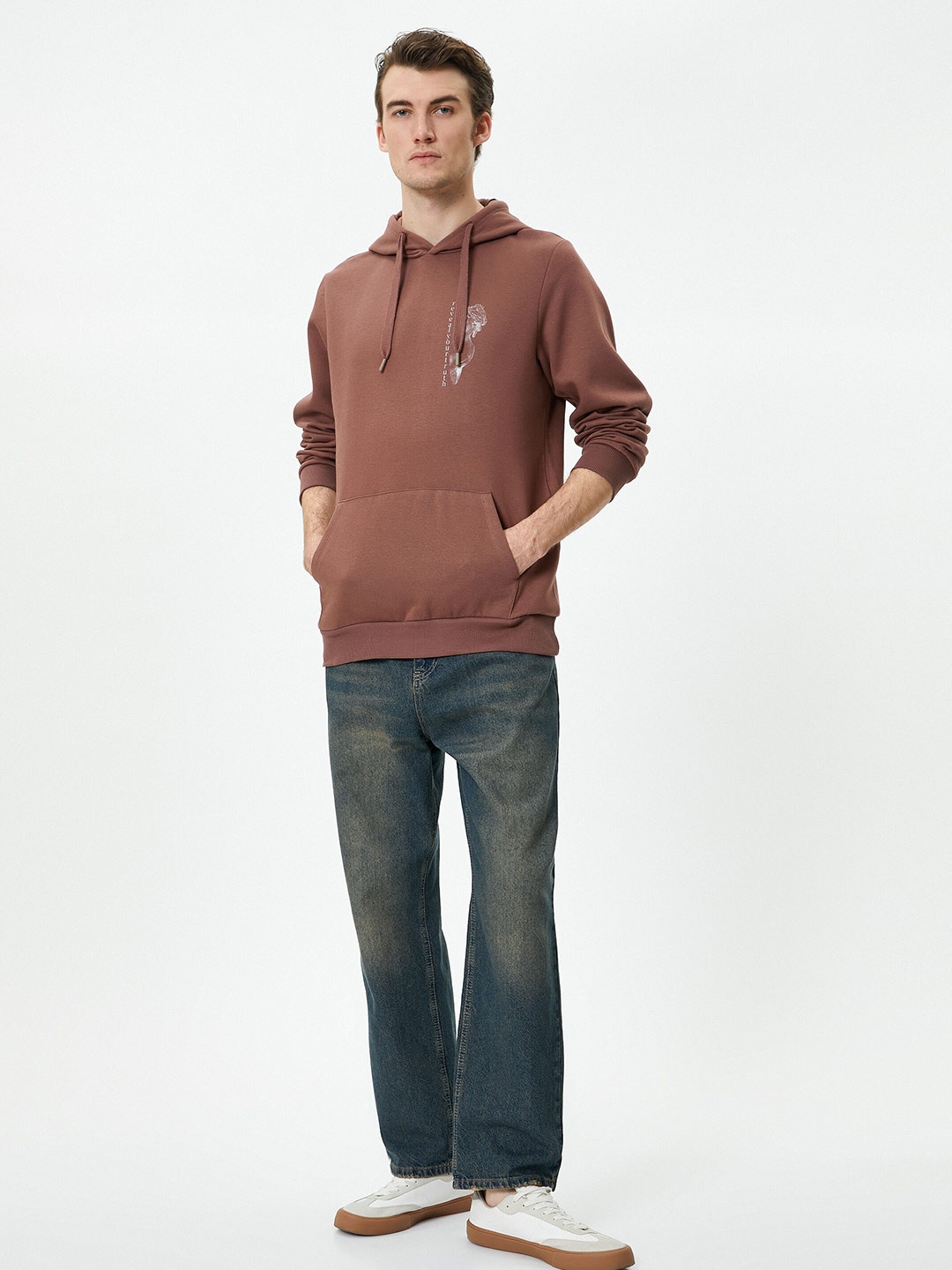

Koton Graphic Printed Hooded Sweatshirt, Brown
