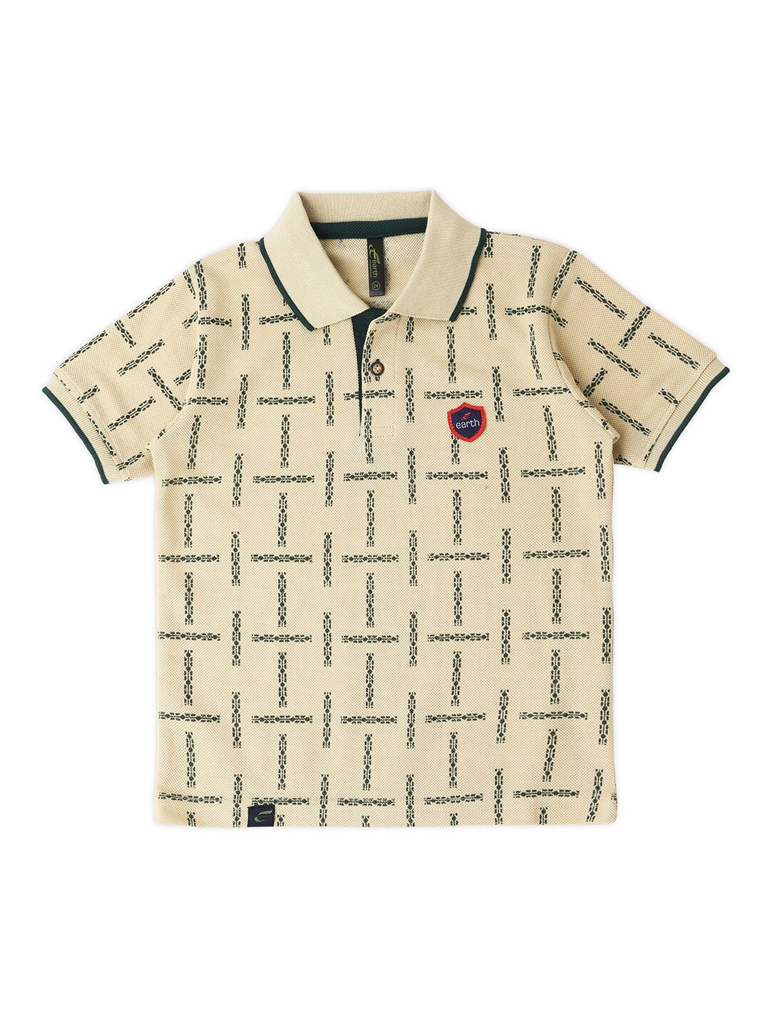 

earth conscious Boys Conversational Printed Polo Collar Cotton T-shirt, Beige