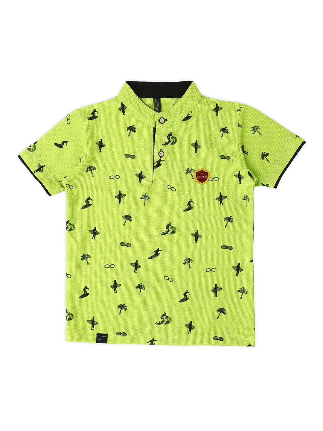 

earth conscious Boys Conversational Printed Henley Neck Cotton T-shirt, Green