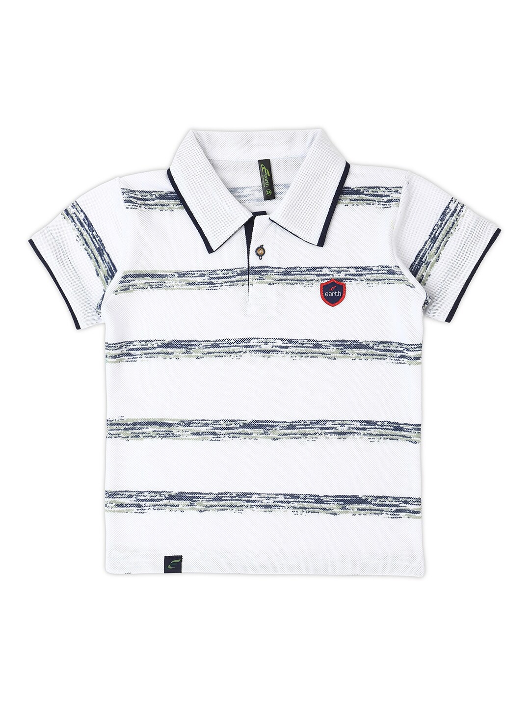 

earth conscious Boys Striped Polo Collar Cotton T-Shirt, White