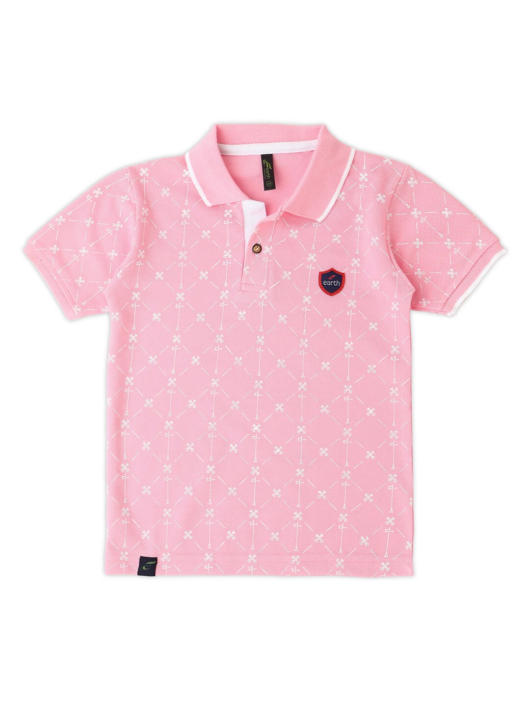 

earth conscious Boys Geometric Printed Polo Collar Cotton T-shirt, Pink