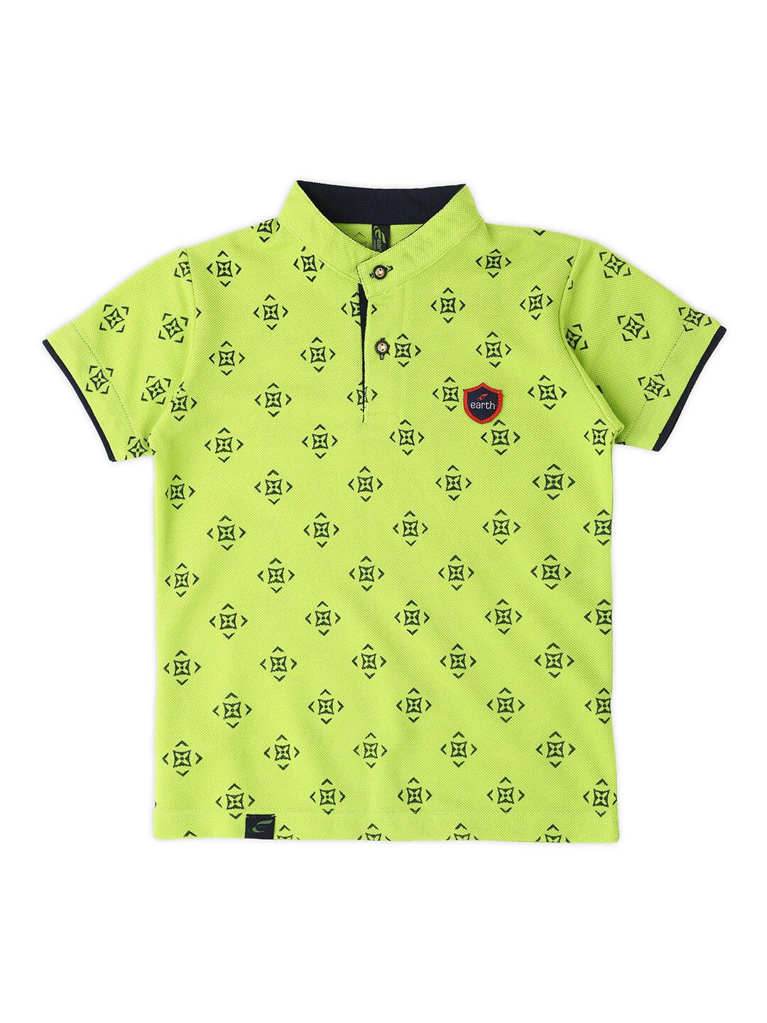 

earth conscious Boys Geometric Printed Henley Neck Cotton T-shirt, Lime green